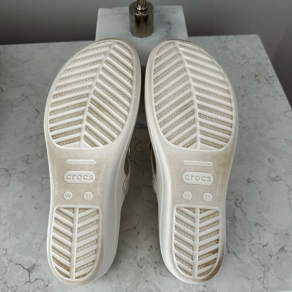 CROCS Gold and Cream Sandals with Metallic Accents - Picture 5 of 5